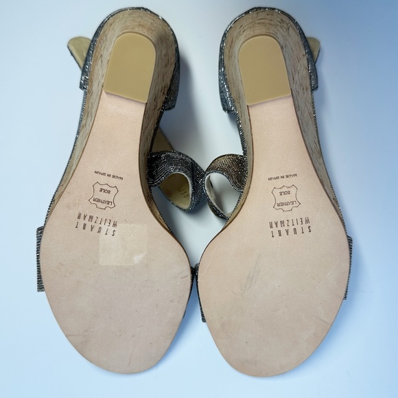 Stuart Weitzman Lineone Pyrite Nocturn Wedge Sandal Dark Silver Glitter Sparkle - Picture 13 of 16